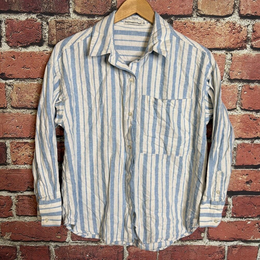 Abercrombie & Fitch Women's S Oversized Blue White Stripe Button Down Coastal
